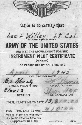 Instrument Pilot Certificate, April 1, 1945